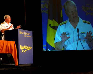 US Navy 100503-N-3548M-099 Chief of Naval Operations Adm. Gary Roughead gives his remarks during the Service Chiefs' Panel at the Navy League Sea Air Space 2010 Exposition