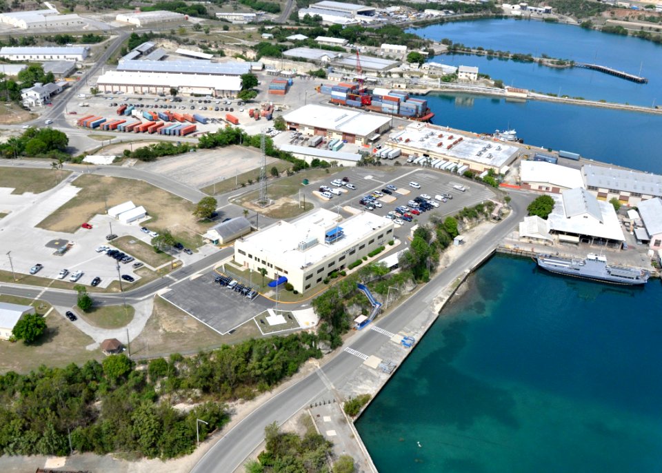 US Navy 100506-N-8241M-191 An aerial view of Bulkeley Hall at Naval Station Guantanamo Bay, Cuba. Bulkeley Hall is the naval station headquarters and administration building