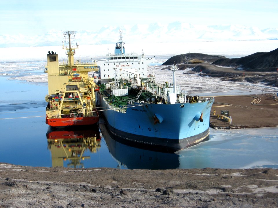 USNS Maersk Peary provides fuel to McMurdo Station in Antarctica.