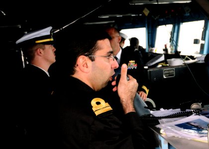 US Navy 100507-N-9301W-242 A Uruguayan naval officer assists with the navigation of USS Klakring (FFG 42)