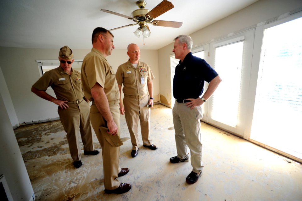 US Navy 100507-N-5549O-024 ecretary of the Navy (SECNAV) the Honorable Ray Mabus tours areas of Naval Support Activity-Mid South that were damaged by flooding