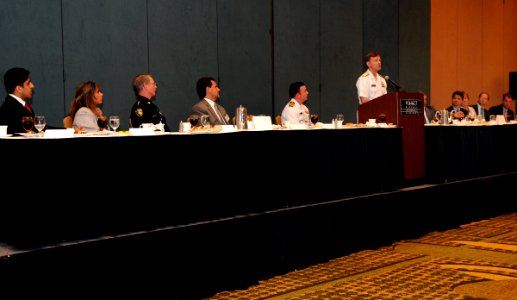 US Navy 100506-N-1522S-004 Vice Adm. James W. Houck speaks to Jacksonville's Bar Association during a Law Day luncheon at the Hyatt Regency Jacksonville Riverfront Hotel photo