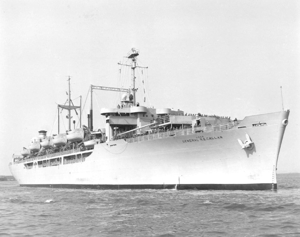 USNS General R. E. Callan (T-AP-139) underway, in the 1950s