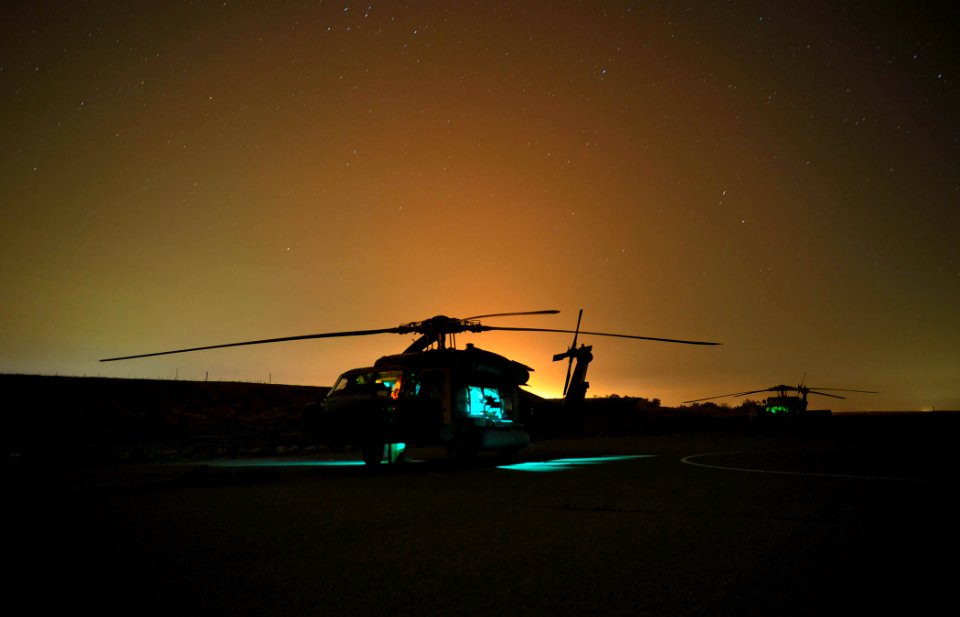 US Navy 100508-N-0490C-497 An HH-60H Sea Hawk helicopter assigned to the Red Wolves of Helicopter Sea Combat Squadron (HSC) 84 lands at Al Siniyah Airbase