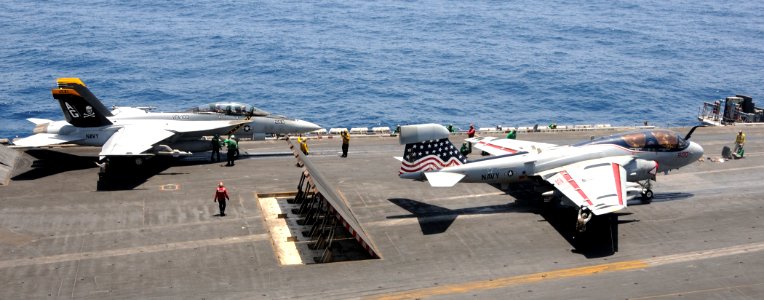 US Navy 100511-N-4236E-144 Aircraft prepare to launch from the aircraft carrier USS Dwight D. Eisenhower (CVN 69)