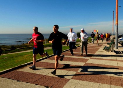 US Navy 100509-N-9301W-646 Sailors embarked aboard USS Klakring (FFG 42) participate in a 5-kilometer run during a port visit in Montevideo, Uruguay