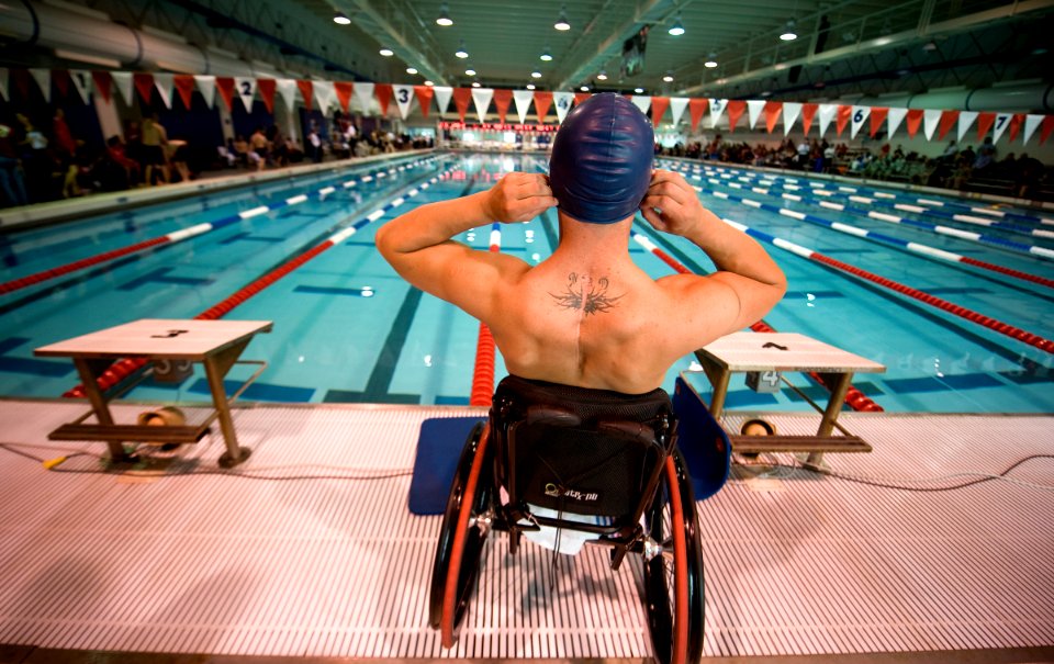 US Navy 100512-N-6932B-692 Master-at-Arms 3rd Class Nathan DeWalt is a competitor in the 50-meter backstroke at the inaugural Warrior Games