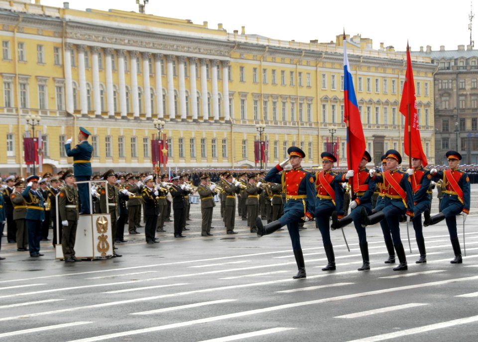 US Navy 100510-N-8288P-022 A Russian honor guard marches during the opening ceremony of the 65th anniversary of the Victory in Europe Day parade