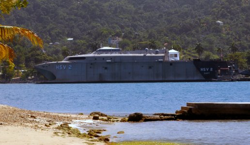 US Navy 100513-N-4971L-485 High Speed Vessel Swift (HSV 2) is moored in Port Antonio, Jamaica. Swift is supporting Southern Partnership Station photo