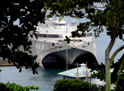 US Navy 100512-N-4971L-161 High Speed Vessel Swift (HSV 2) as seen from the hills above Port Antonio, Jamaica photo