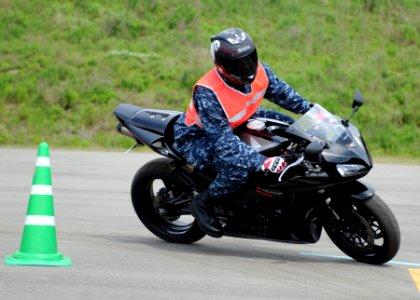 US Navy 100513-N-5538K-002 Chief Master-at-Arms Aaron Mitchem, assigned to the security department at Fleet Activities Sasebo, participates in a motorcycle safety class at the Akasaki Motorcycle Range