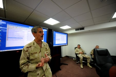 US Navy 100513-N-6463B-010 Rear Adm. Michael P. Tillotson tours spaces and greets Sailors during a visit to Naval Support Activity Bahrain