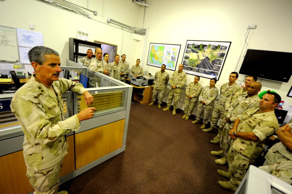 US Navy 100513-N-6463B-047 Rear Adm. Michael P. Tillotson tours spaces and greets Sailors during a visit to Naval Support Activity Bahrain