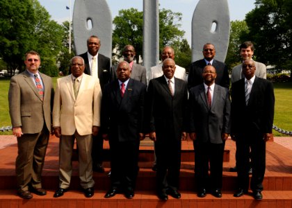 US Navy 100514-N-9671T-033 Members of the first graduating class at Prairie View A^M's Navy ROTC program pose for a photo at the Washington Navy Yard