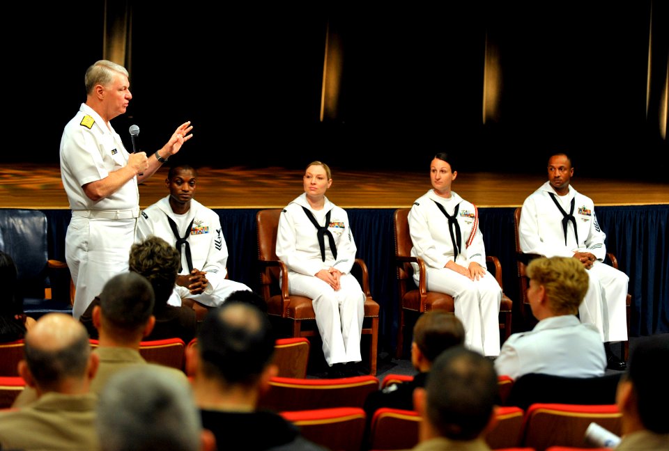 US Navy 100521-N-8273J-037 Chief of Naval Operations (CNO) Adm. Gary Roughead delivers remarks at the CNO Shore Activities Sailor of the Year ceremony at the Pentagon