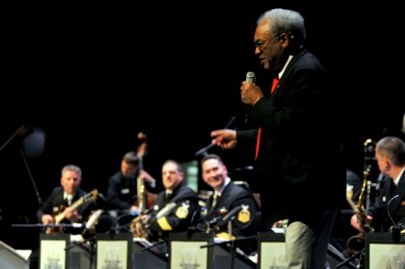 US Navy 100522-N-0773H-033 Retired Master Chief Musician Marshall Hawkins, the Commodores unit leader from 1969-1970, recounts his time as leader of the Commodores during the Commodores 40th Anniversary Concert