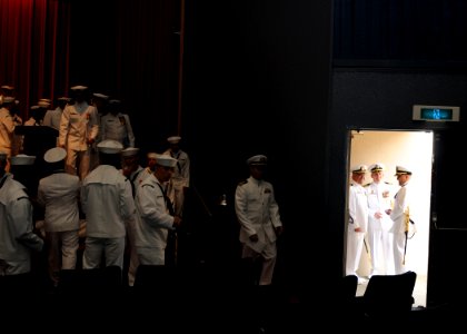 US Navy 100518-N-8721D-003 The official party waits while final preparations are completed for the change of command ceremony of the guided-missile destroyer USS Fitzgerald (DDG 62) photo