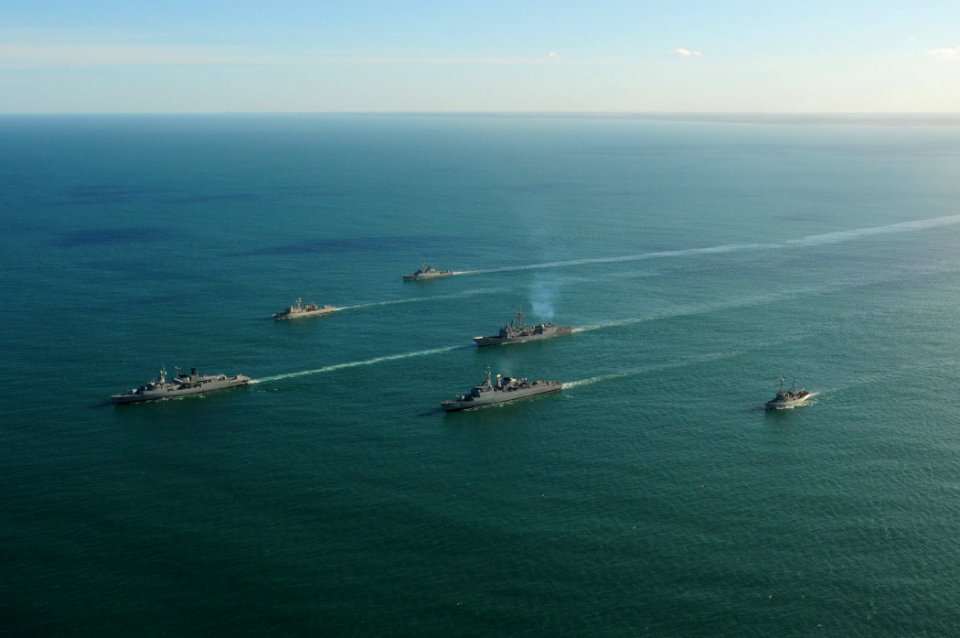 US Navy 100518-N-9301W-944 Ships participating in UNITAS LANT 2010 navigate into a formation on the first day of multi-national naval exercise