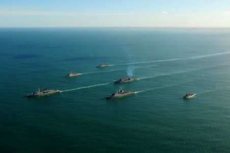 US Navy 100518-N-9301W-944 Ships participating in UNITAS LANT 2010 navigate into a formation on the first day of multi-national naval exercise