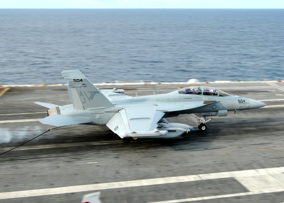 US Navy 100522-N-8913A-233 An E-A-18G Growler assigned to the Shadowhawks of Electronic Attack Squadron (VAQ) 141 makes the 5,000th arrested landing