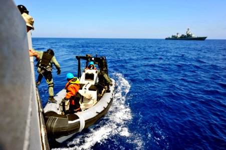 US Navy 100521-N-3674H-244 Spanish marines from the Descubierta-class corvette SPS Infanta Elena (P 76) depart U.S. Navy Landing Craft Utility (LCU) 1660 in the Mediterranean Sea