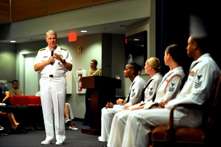 US Navy 100521-N-8273J-047 Chief of Naval Operations (CNO) Adm. Gary Roughead speaks to the CNO Shore Activities Sailor of the Year finalists during the CNO Shore Activities Sailor of the Year ceremony at the Pentagon