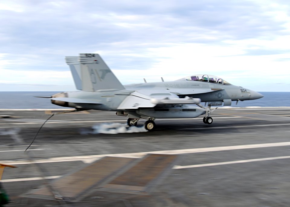 US Navy 100522-N-3885H-113 An E-A-18G Growler assigned to the Shadowhawks of Electronic Attack Squadron (VAQ) 141 makes the 5,000th arrested landing