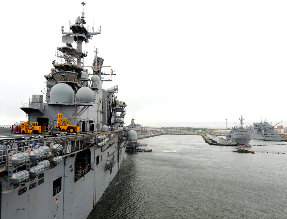 US Navy 100524-N-6676S-018 The multi purpose amphibious assault ship USS Iwo Jima (LHD 7) leaves Naval Station Norfolk for Fleet Week New York
