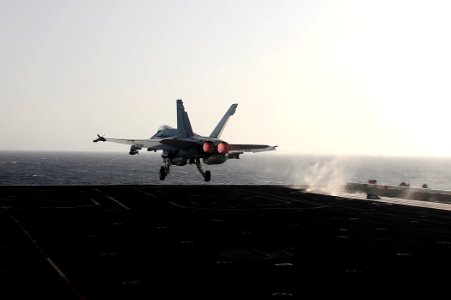 US Navy 100527-N-6604E-059 An F-A-18C Hornet assigned to the Rampagers of Strike Fighter Squadron (VFA) 83 launches from the aircraft carrier USS Dwight D. Eisenhower (CVN 69)