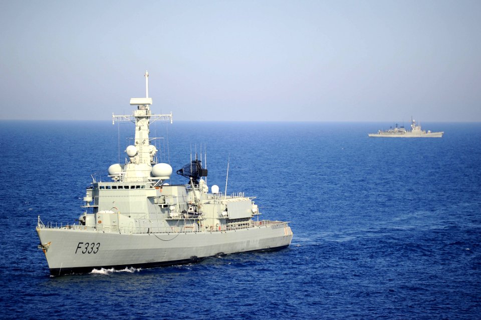 US Navy 100527-N-3136P-622 The Portuguese navy frigate NRP Bartolomeu Dias (F-333) cruises away after recovering a visit, board, search and seizure team