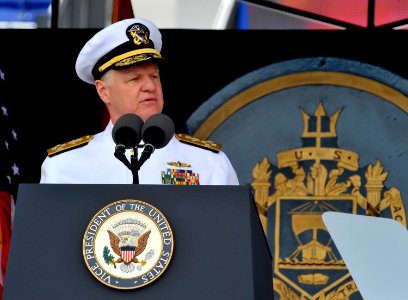 US Navy 100528-N-8273J-100 Chief of Naval Operations (CNO) Adm. Gary Roughead addresses the U.S. Naval Academy Class of 2010 during the graduation and commissioning ceremony