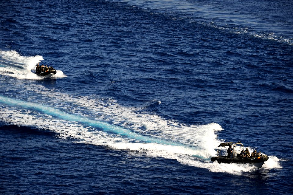 US Navy 100527-N-3136P-076 Two Spanish navy ridged-hull inflatable boats transfer visit, board, search and seizure team members