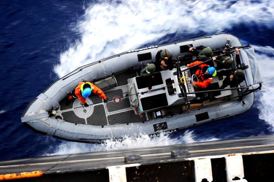 US Navy 100527-N-3136P-309 A Portuguese Navy visit, board, search and seizure team in a rigid-hull inflatable boat