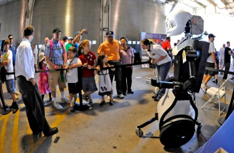 US Navy 100531-N-7676W-181 Lauren Gates, right, from the Office of Naval Research, and Greg Trafton, left, cognitive scientist with the Naval Research Laboratory, answer visitors questions about Octavia during Fleet Week New Yo