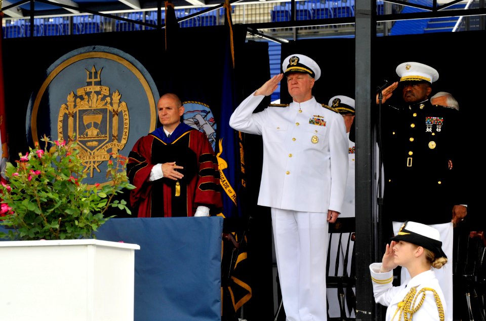 US Navy 100528-N-8273J-048 Chief of Naval Operations (CNO) Adm. Gary Roughead, middle, participates in the opening ceremony of the U.S. Naval Academy Class of 2010 graduation and commissioning ceremony at Navy-Marine Corps Memo