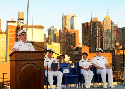 US Navy 100530-N-1831S-223 Adm. John C. Harvey Jr. speaks during a Sunset Parade aboard USS Iwo Jima (LHD 7) photo