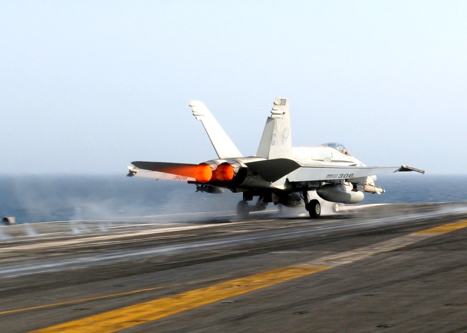 US Navy 100601-N-4236E-452 An F-A-18C Hornet catapults from the flight deck of USS Dwight D. Eisenhower (CVN 69)