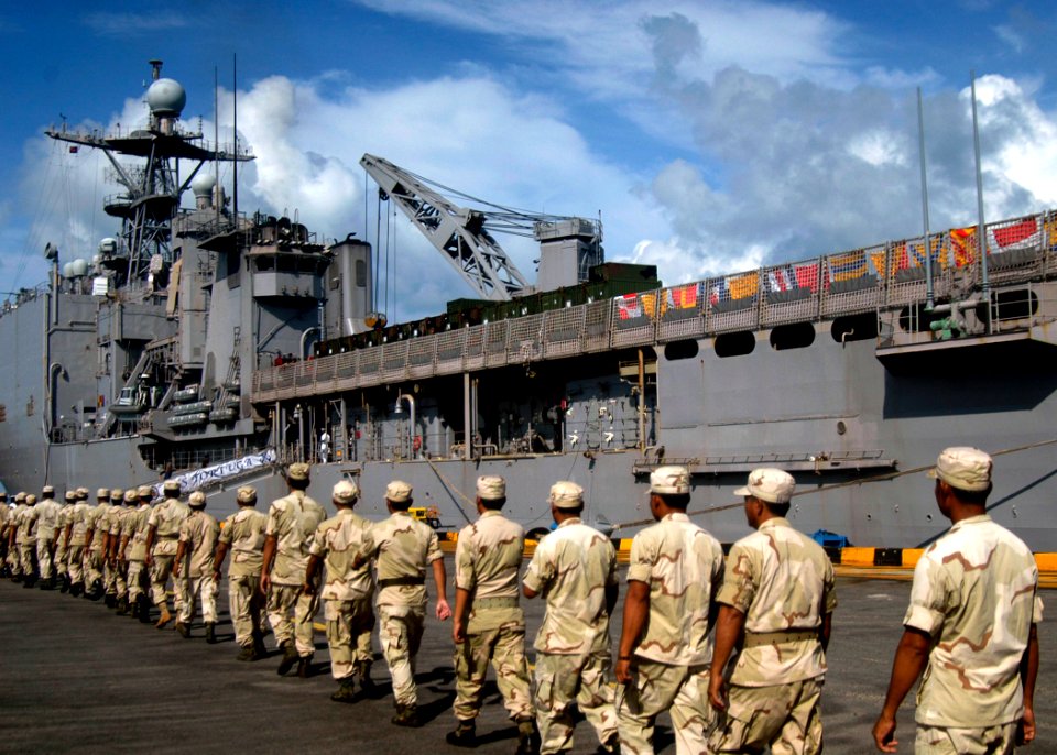 US Navy 100607-N-6770T-001 Royal Cambodian Marines embark aboard the amphibious dock landing ship USS Tortuga (LSD 46)