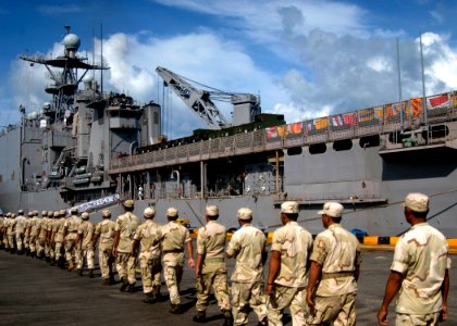 US Navy 100607-N-6770T-001 Royal Cambodian Marines embark aboard the amphibious dock landing ship USS Tortuga (LSD 46)