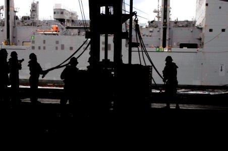 US Navy 100603-N-6362C-230 Sailors aboard the Nimitz-class aircraft carrier USS Harry S. Truman (CVN 75) receive shipments during a vertical replenishment
