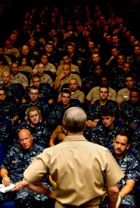 US Navy 100608-N-7498L-007 Chief of Naval Operations (CNO) Adm. Gary Roughead holds an all-hands call for Hawaii-based Sailors