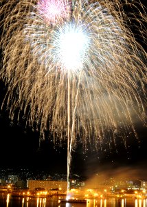 US Navy 100604-N-5538K-001 Fireworks explode over Fleet Activities Sasebo during a 50th anniversary celebration of the Japan-U.S. Treaty of Mutual Cooperation