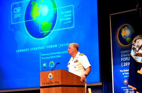 US Navy 100608-N-8273J-052 Chief of Naval Operations (CNO) Adm. Gary Roughead delivers the keynote address during the Current Strategy Forum 2010 photo