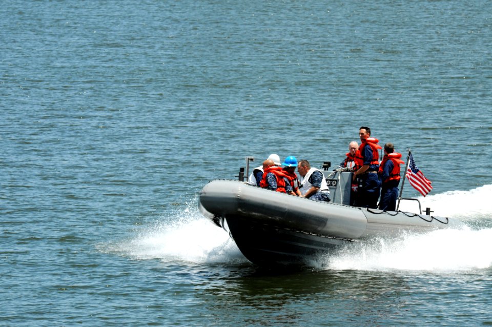 US Navy 100608-N-8913A-030 Sailors assigned to the aircraft carrier USS George H.W. Bush (CVN 77) perform a rigid-hull inflatable boat operation