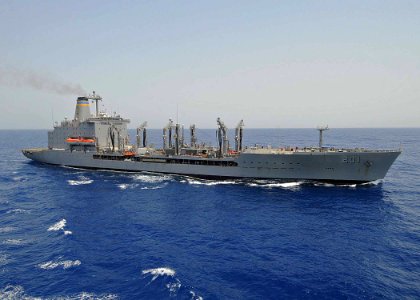 US Navy 100608-N-1082Z-005 The Military Sealift Command fleet replenishment oiler USNS Patuxent (T-AO 201) prepares for a replenishment at sea with the amphibious dock landing ship USS Ashland (LSD 48)