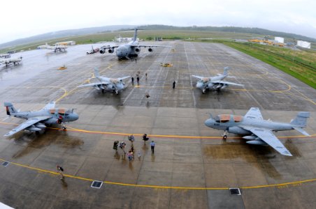 US Navy 100606-N-9860Y-005 riends and family members greet Sailors assigned to the Wizards of Electronic Attack Squadron (VAQ) 133 on the Naval Air Station Whidbey Island flight line during a homecoming celebration