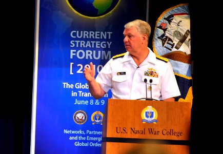 US Navy 100608-N-8273J-023 Chief of Naval Operations (CNO) Adm. Gary Roughead delivers the keynote address during the Current Strategy Forum 2010 photo