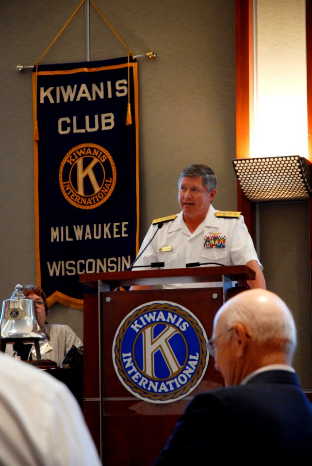 US Navy 100609-N-5208T-001 Rear Adm. Gerald R. Beaman speaks with the Kiwanis Club of Milwaukee about the Navy's slogan, A Global Force for Good during Milwaukee Navy Week 2010
