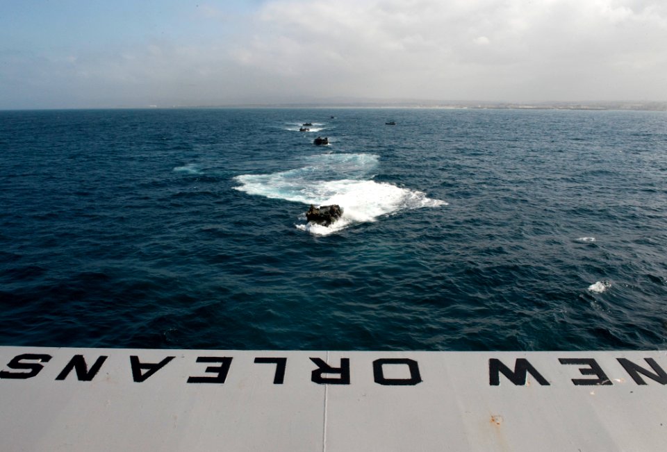 US Navy 100611-N-5319A-050 Marines from the Special Purpose Marine Air Ground Task Force (SPMAGTF) 24 transit to the amphibious transport dock ship USS New Orleans (LPD 18)