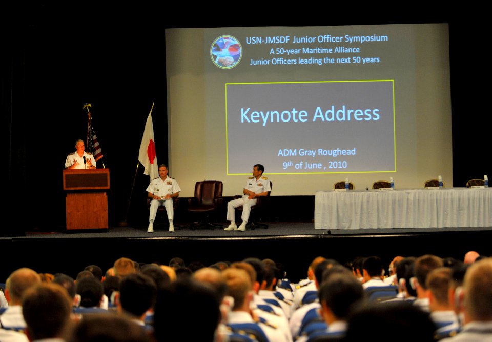 US Navy 100609-N-8273J-262 Chief of Naval Operations (CNO) Adm. Gary Roughead delivers the keynote address at the 2010 Japan-U.S. Junior Officers Symposium